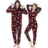CF Matching Christmas Pajamas for Couples One-Piece Hooded Adult Onesies Holiday Family Sleepwear Jumpsuits Pjs for Women Men