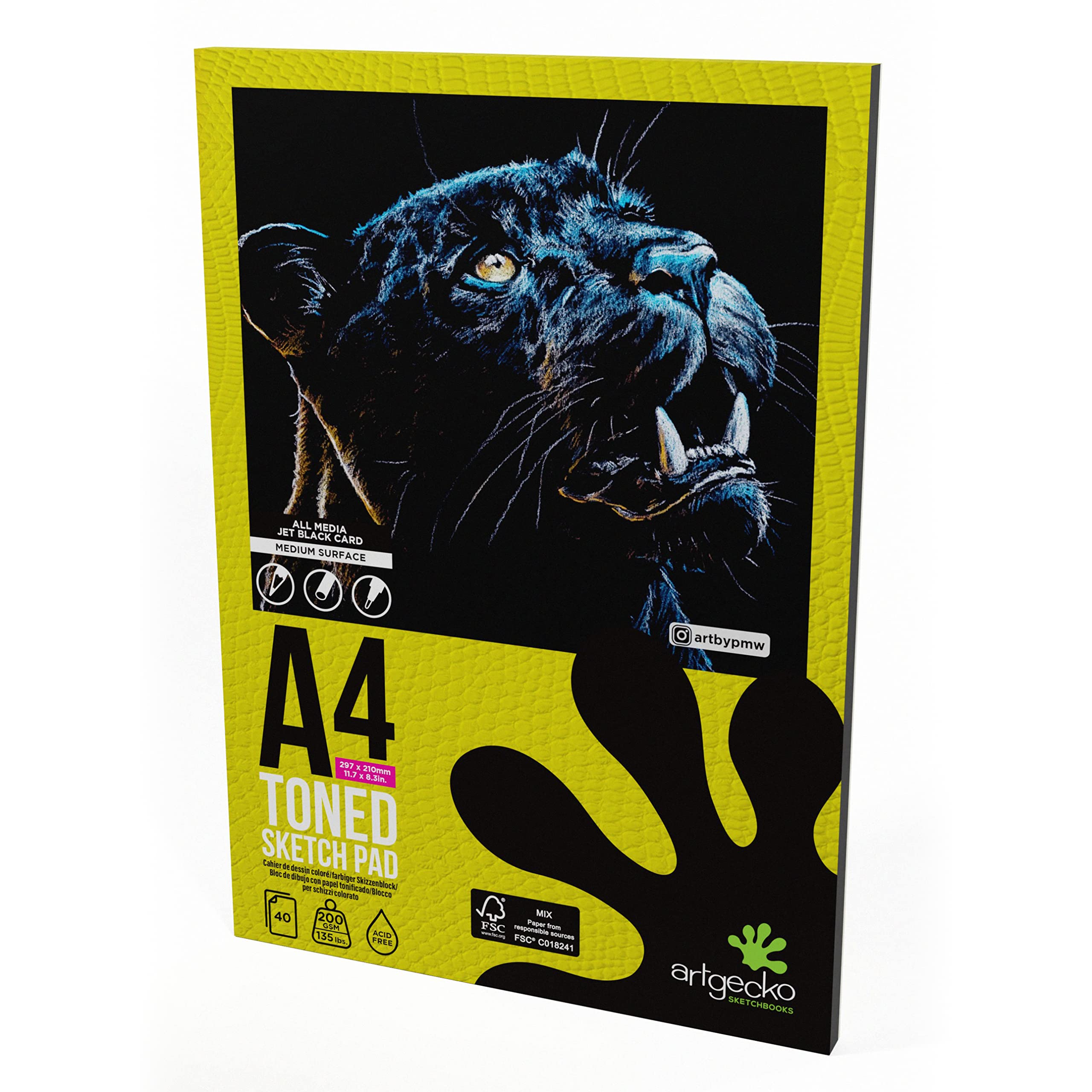 Artgecko Pro Toned Black Sketchpad A4 Portrait - 40 Sheets 200gsm Black Card