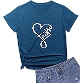 MIMOORN Womens V Neck Faith Print Summer Casual T-Shirt Short Sleeve Tees Tops
