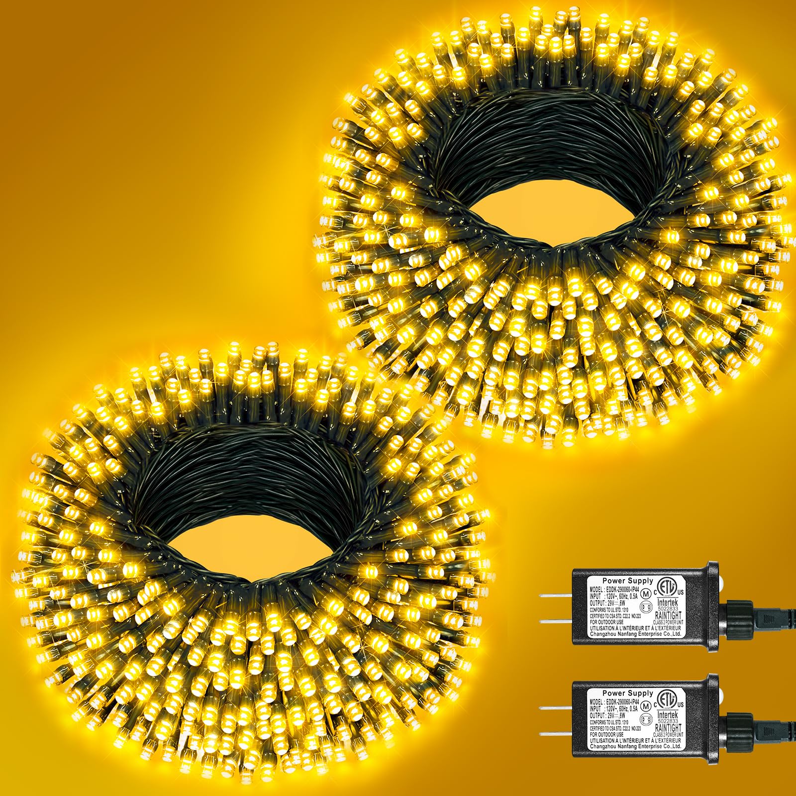 Photo 1 of 2 Pack Christmas Lights Outdoor, Total 200FT 600LED Christmas Tree Lights with 8 Modes Waterproof, Warm White String Twinkle Lights Green Wire for Indoor Patio Garden Xmas Holiday Wedding Decorations