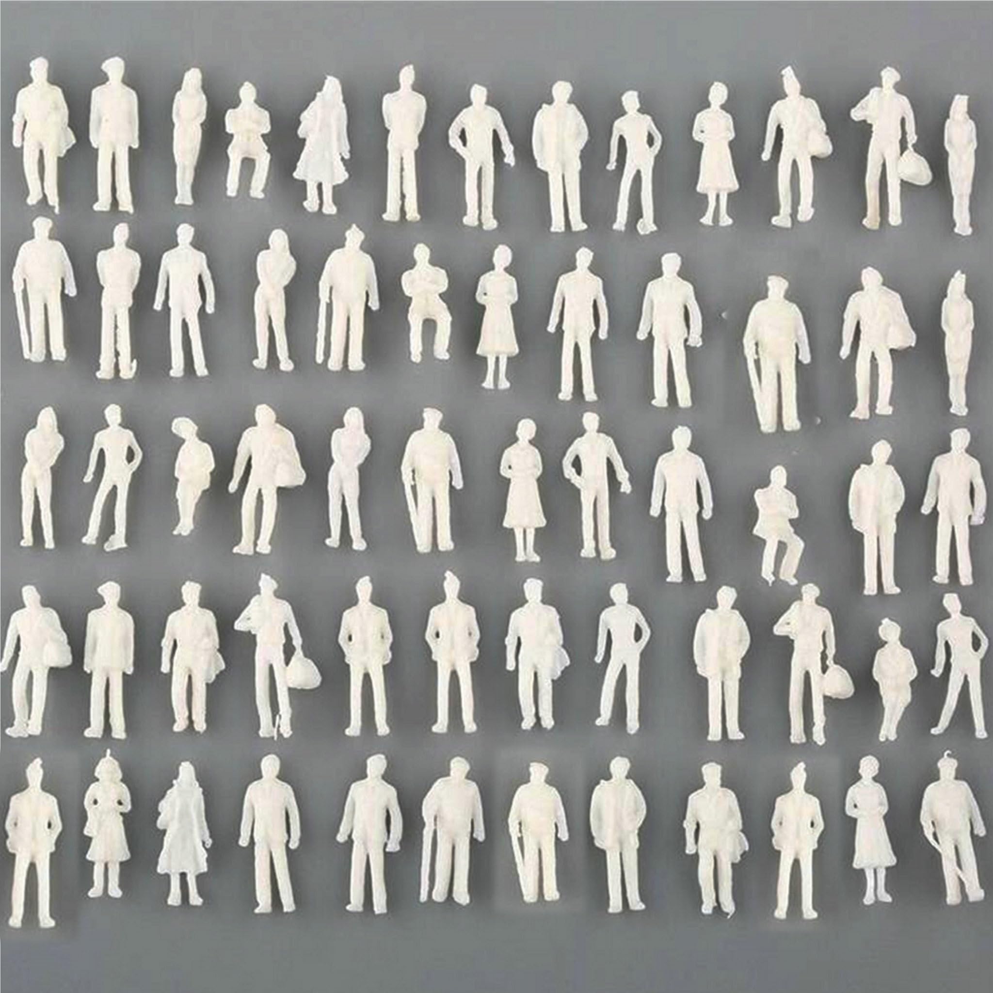 XIAOBUU 100 Pcs 1:75 New White Unpainted Character Models, Miniature Scenes Of Characters Standing At The Railway Station, Doll House Of Miniature Scenes Of Characters Standing