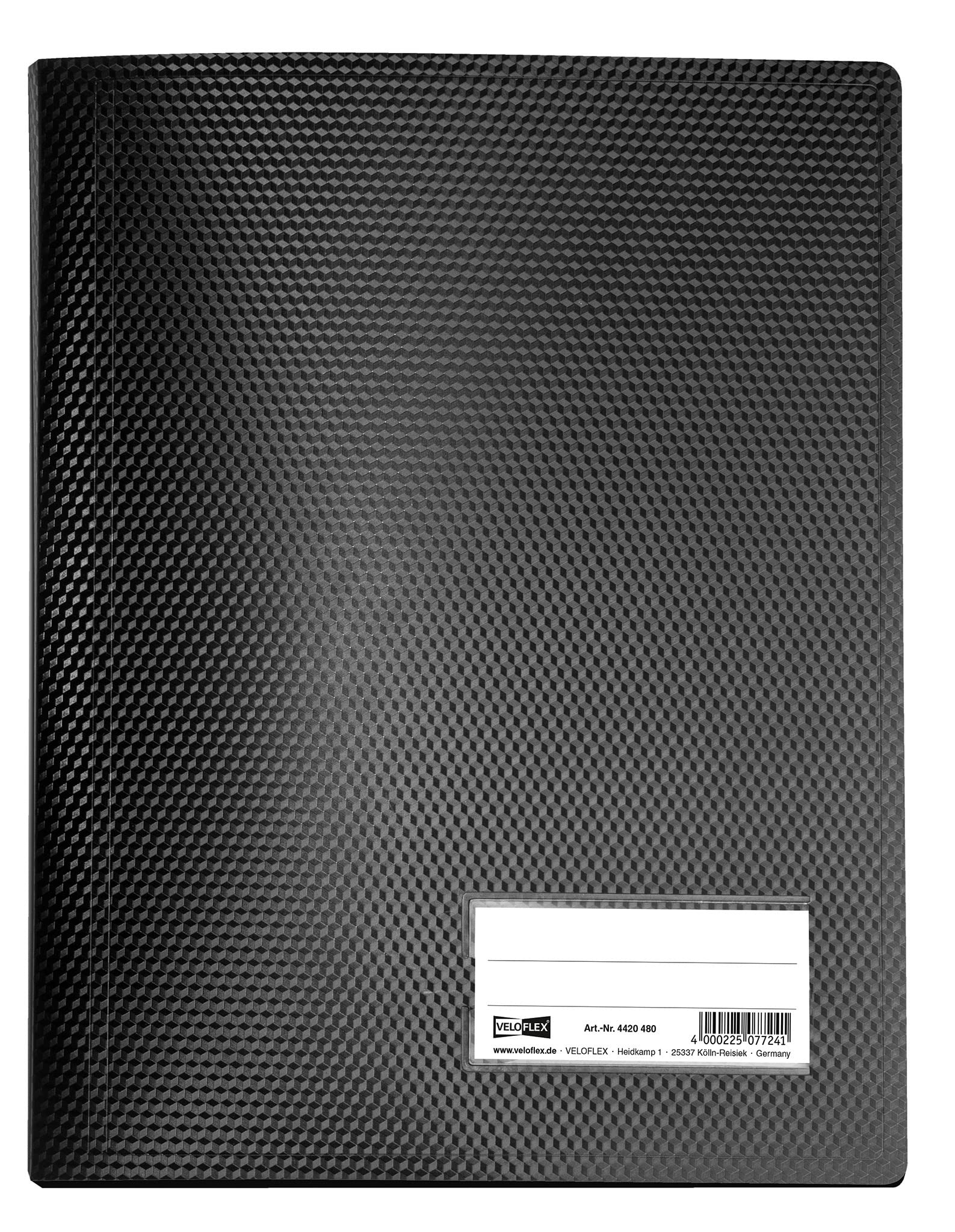 VELOFLEX 4420480 Diamond Display Book DIN A4 with 20 Transparent Pockets Made of Indelible Polypropylene Film, Viewing Window, Black, Presentation Folder, Portfolio Folder, Pack of 1