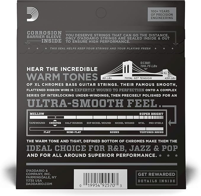 Amazon Com D Addario Ecb81 Chromes Bass Guitar Strings Light 45