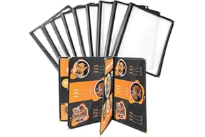 MAOPINER Set of 10 Menu Covers 8.5 x 11 | Restaurant Recipe Menu Covers, Best Menu Books and Restaurant Supplies for Kitchen, Drink, Wine Menu Covers (8.5"x 11" (4 Pages, 8 View))