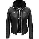 UrbanFocal Hooded Leather Jackets For Women - Real Lambskin Womens Leather Jacket With Removable Hood