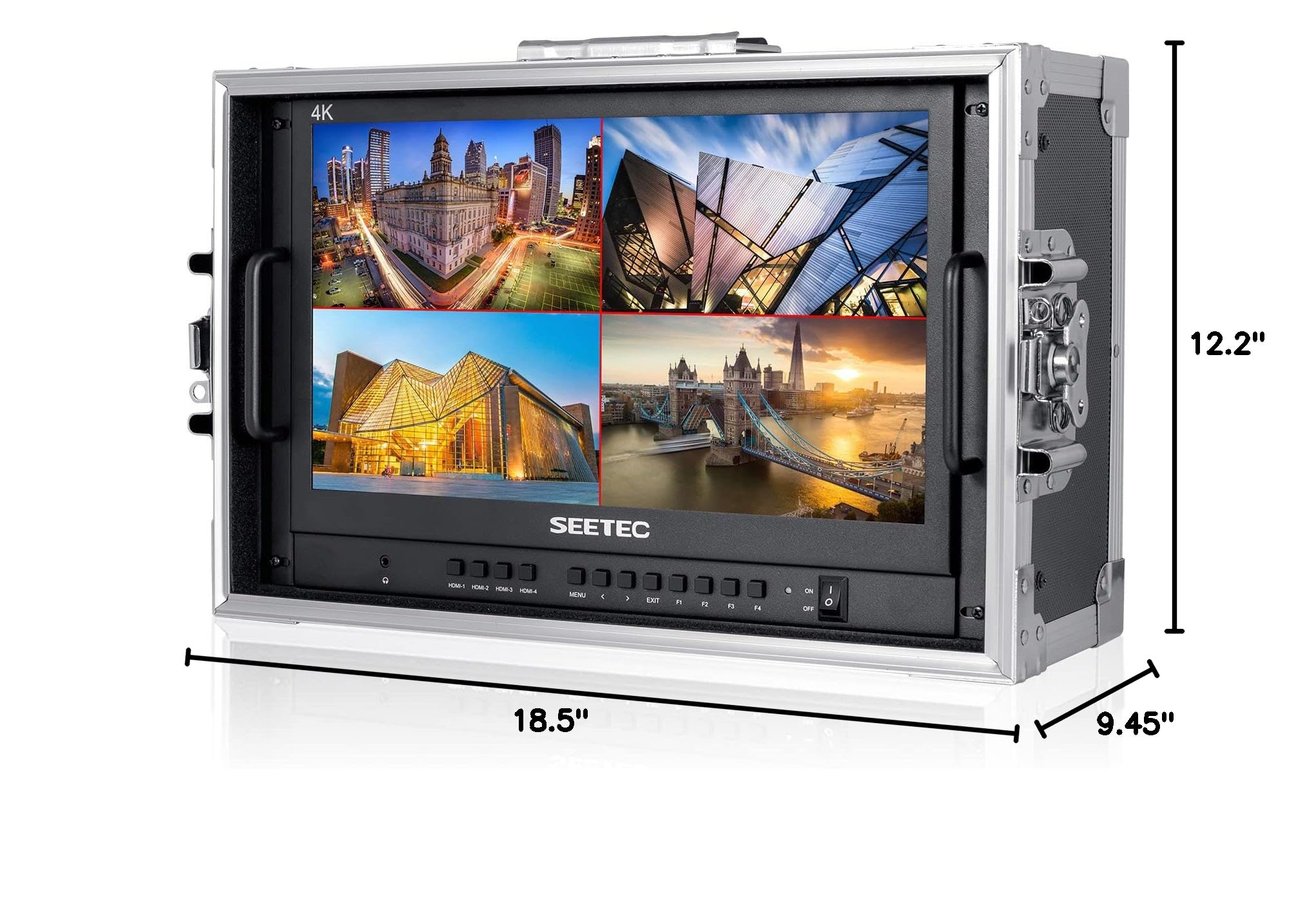 SEETEC ATEM156-CO 15.6 Inch Live Streaming Carry-on Broadcast Director Monitor with 4 HDMI Input Output Quad Split Display for ATEM Mini Video Switcher Mixer Pro Studio Television Production