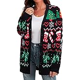 Ugly Christmas Sweater for Women Christmas Cardigans Funny Xmas Open Front Button Down Knit Coat Outwear