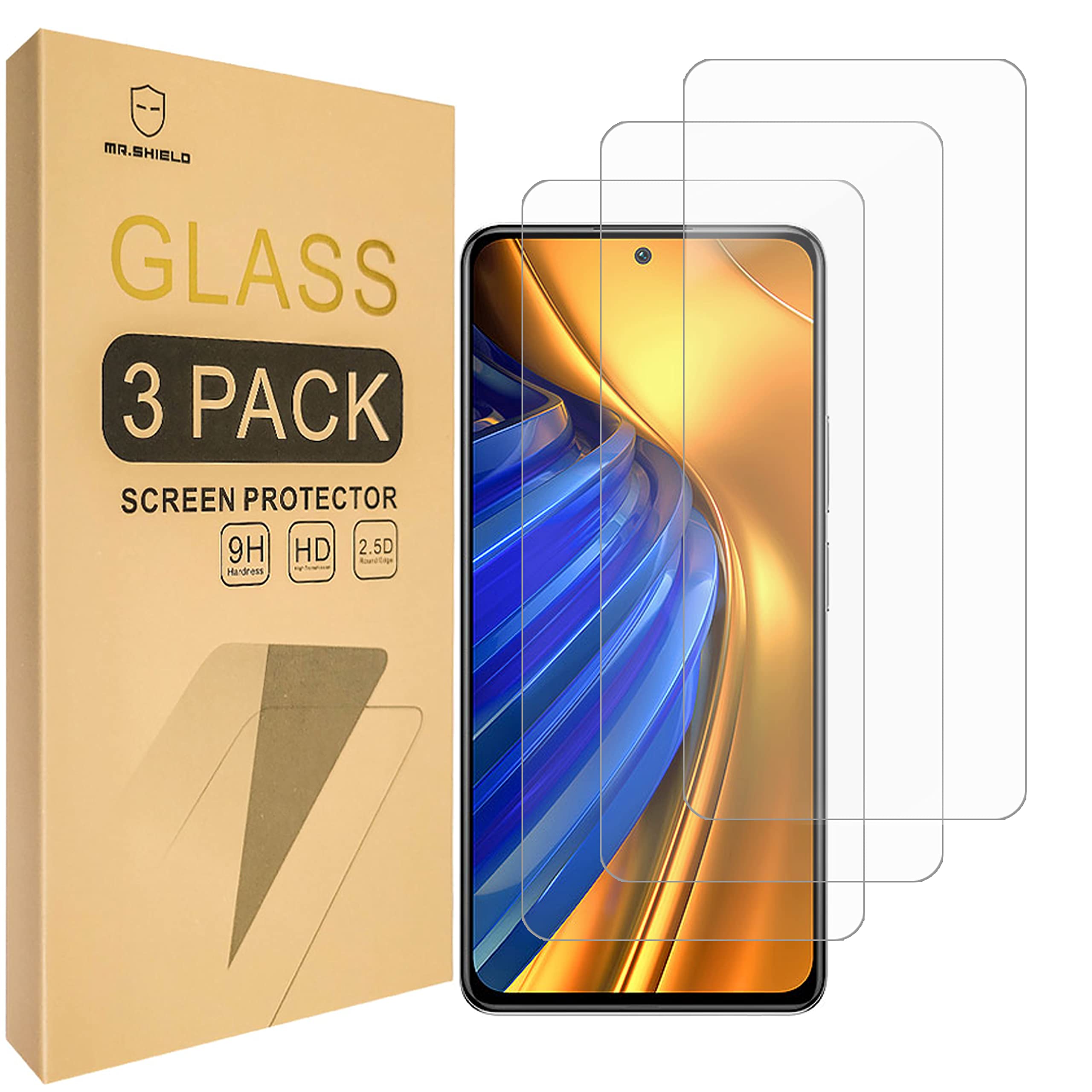 Mr.Shield Screen Protector For Xiaomi Poco F4 5G / Redmi K50 / Redmi K50 Pro [Tempered Glass] [9H Hardness] [3-Pack] Screen Protector
