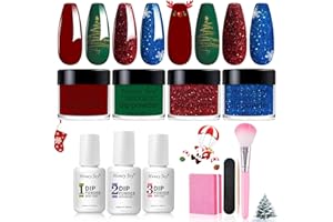 Honey Joy Dip Powder Nail Kit Starter, 4 Colors Christmas Glitter Red Green Blue Dipping Powder Liquid Set with Base Top Coat for Nail Art Manicure Salon DIY, Dip-7pcs-No.15