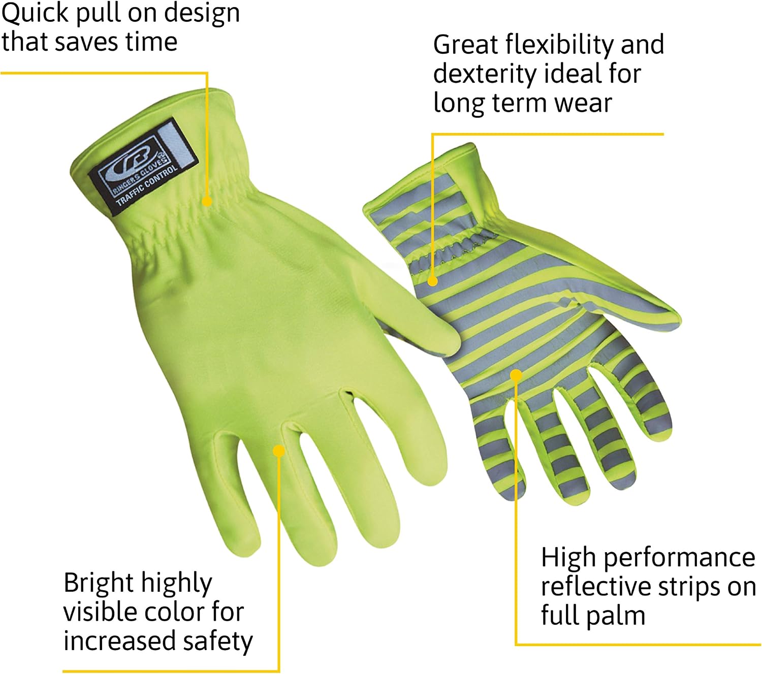 Ringers TrafficR-307 Reflective Gloves for Traffic Control High Visibility, Green, XXX-Large, 3XL - Image 3