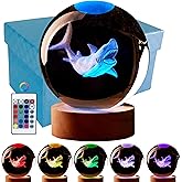 LMLOBEP Large Shark Crystal Ball Night Light with Woodern Base, 3D Crystal Lamp 16 Color Changing with Remote Control, Laser Engraved Glass Ball Lamp, Room Decor (Shark)