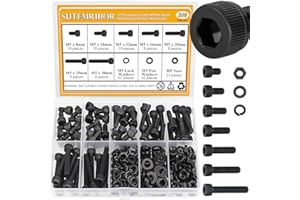 205 Pieces M5 Screws Nuts Washers Set Black, Sutemribor M5 x 8/10/12/16/20/25/30mm Hex Socket Head Cap Screws Nuts Washers Assortment Kit, 12.9 Grade Alloy Steel, Fully Threaded