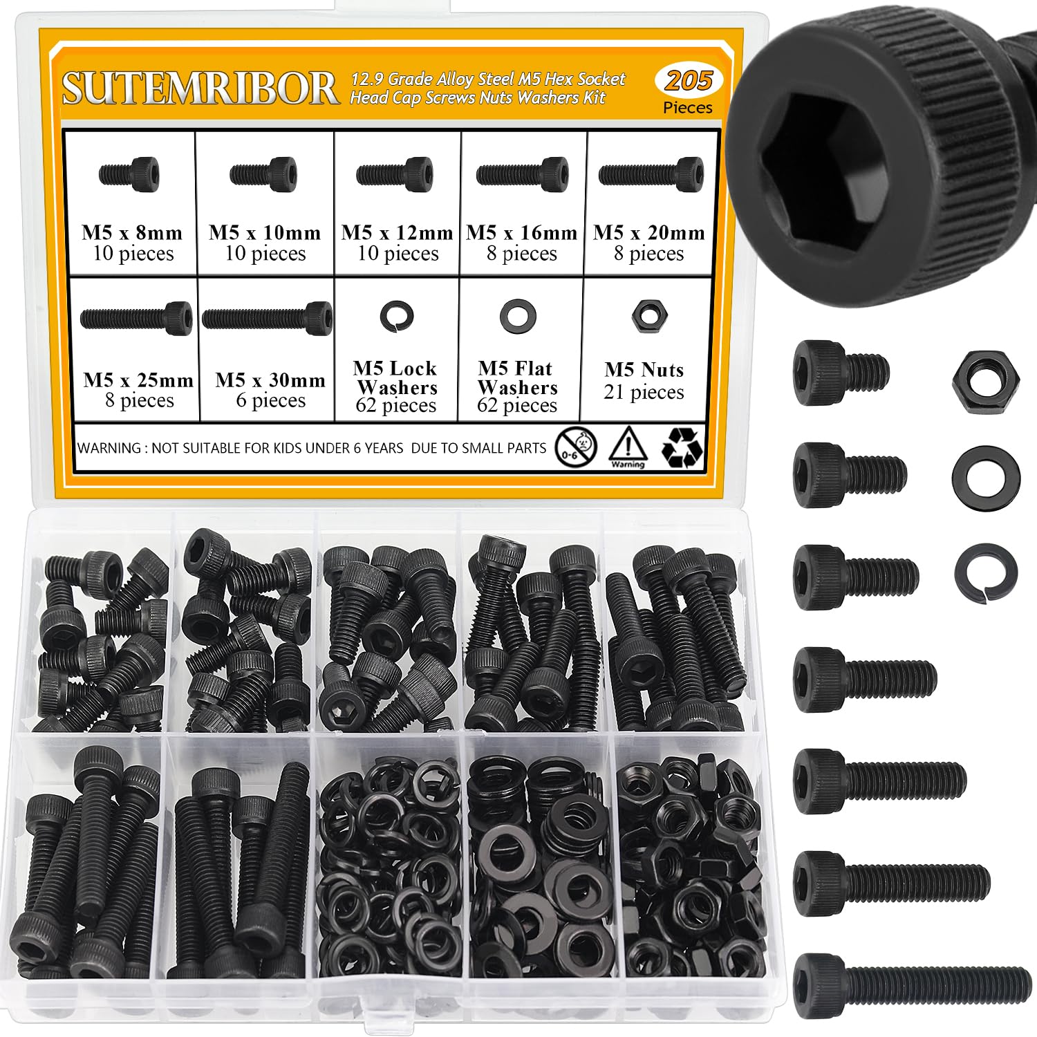 205 Pieces M5 Screws Nuts Washers Set