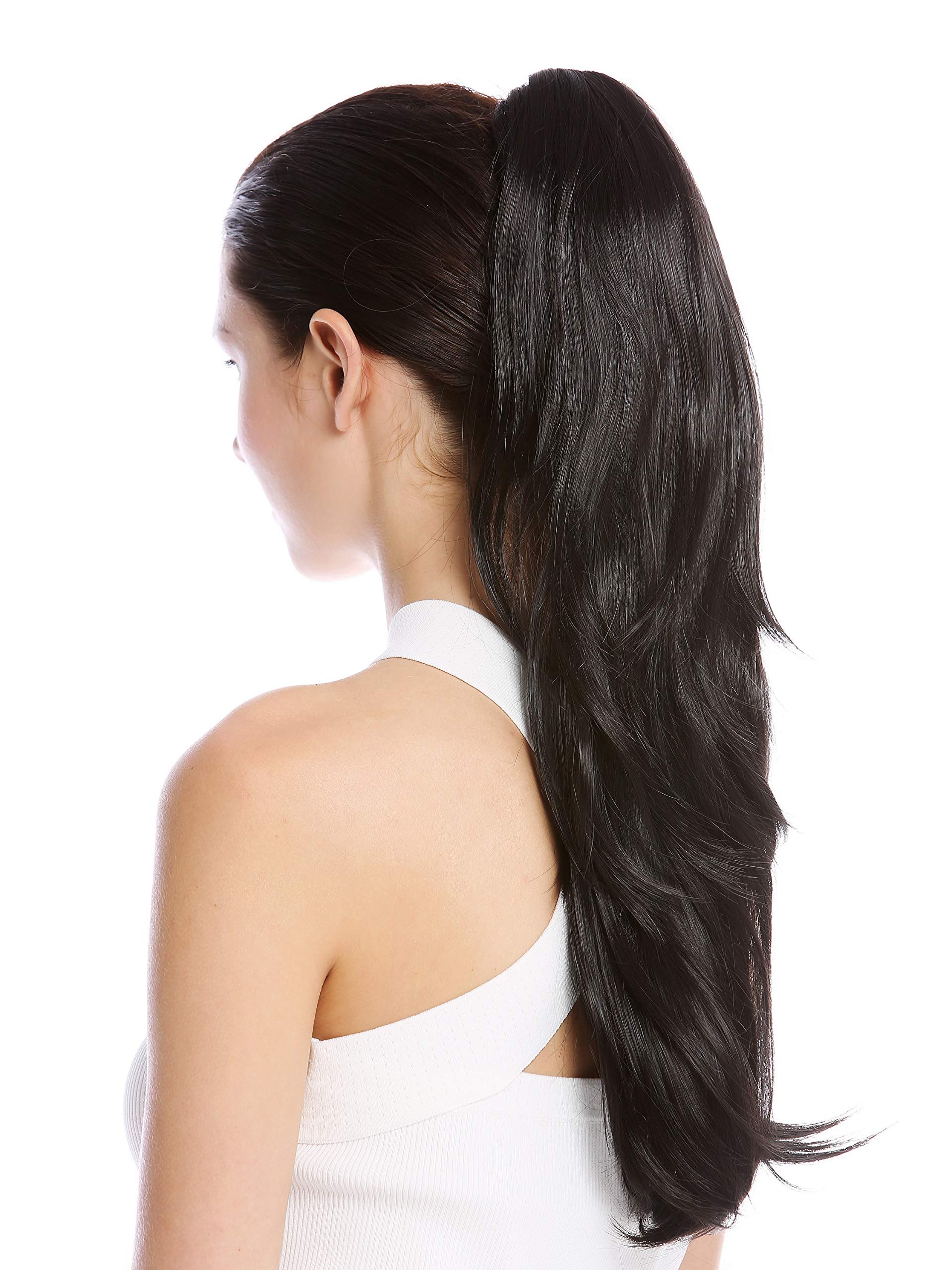 WIG ME UP - TZB-26A-V-2 Ponytail Hairpiece Extensions Claw Grip Clamp long smooth slightly waved black 17inch