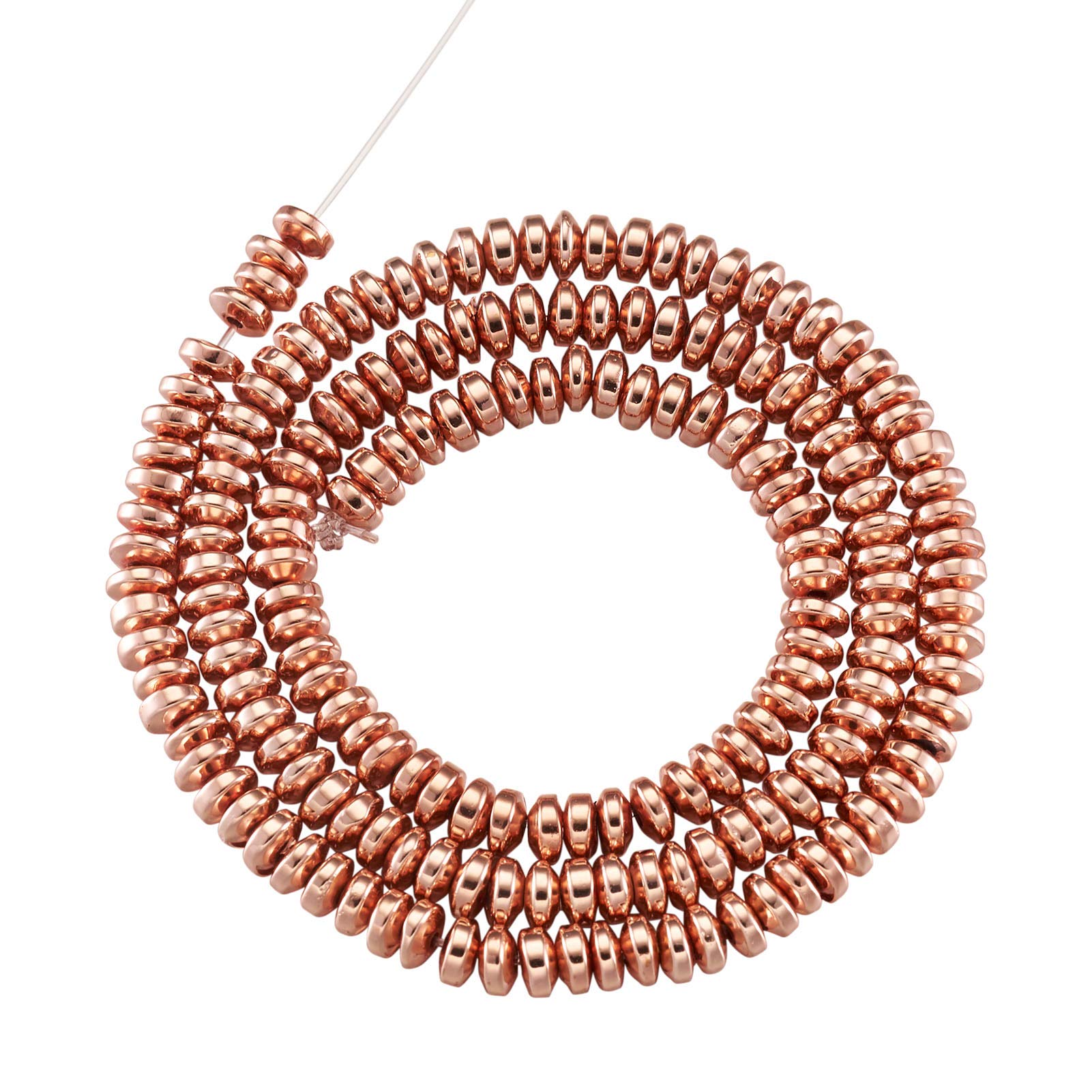 Cheriswelry 180pcs 4mm Flat Round Heishi Spacer Beads Metal Disc Coin Non-Magnetic Synthetic Hematite Loose Beads Charms for Jewellery Bracelet Making, Rose Gold