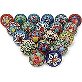 FURNISHFUL FINESSE Cabinet Multicolor Assorted Ceramic Drawer Pull Handle Kitchen Cupboard Wardrobe Knob Boho Room Decorative Furniture Hardware Dresser Drawers Knobs-Pack of 20