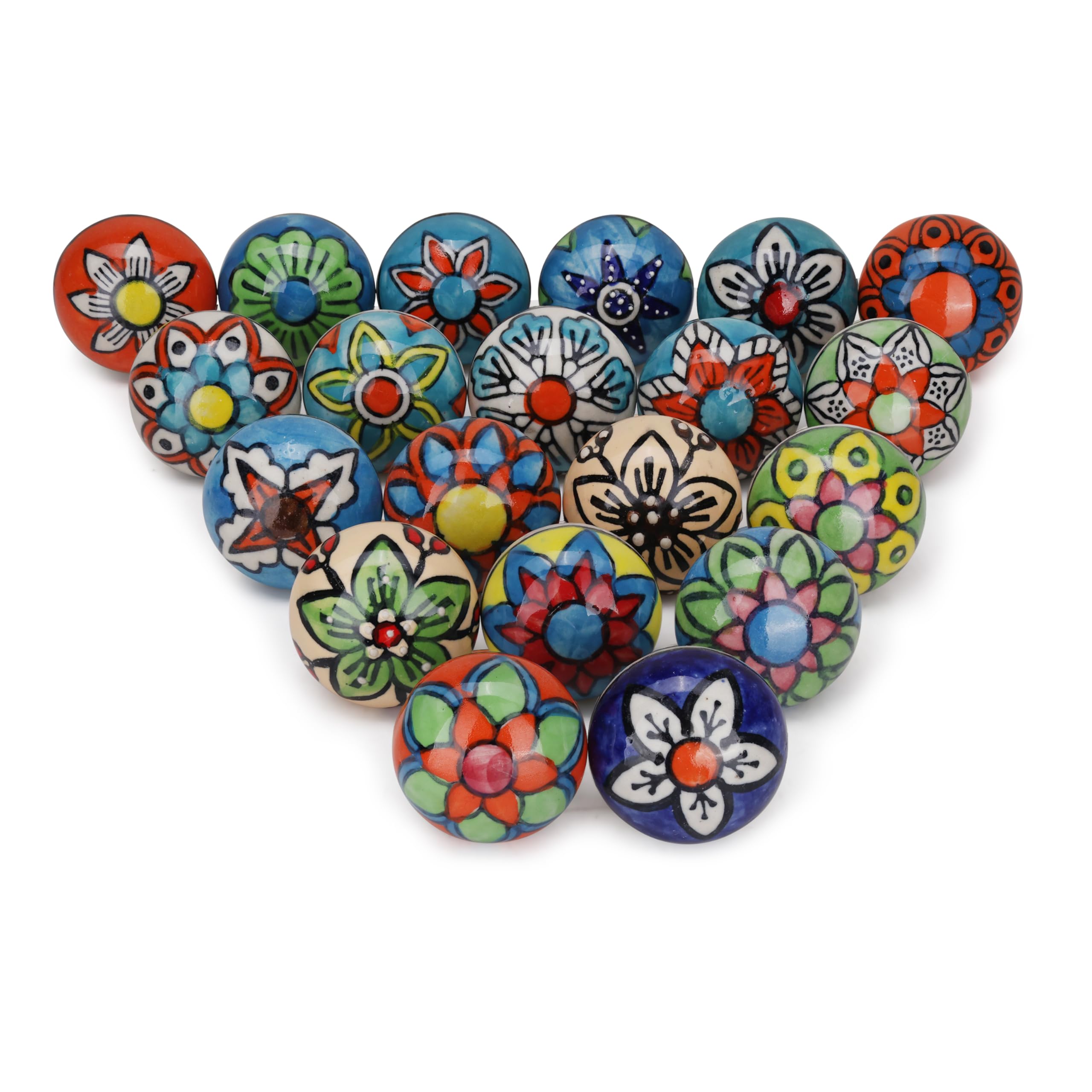 FURNISHFUL FINESSE Cabinet Multicolor Assorted Ceramic Drawer Pull Handle Kitchen Cupboard Wardrobe Knob Boho Room Decorative Furniture Dresser Drawers Knobs-Pack of 20