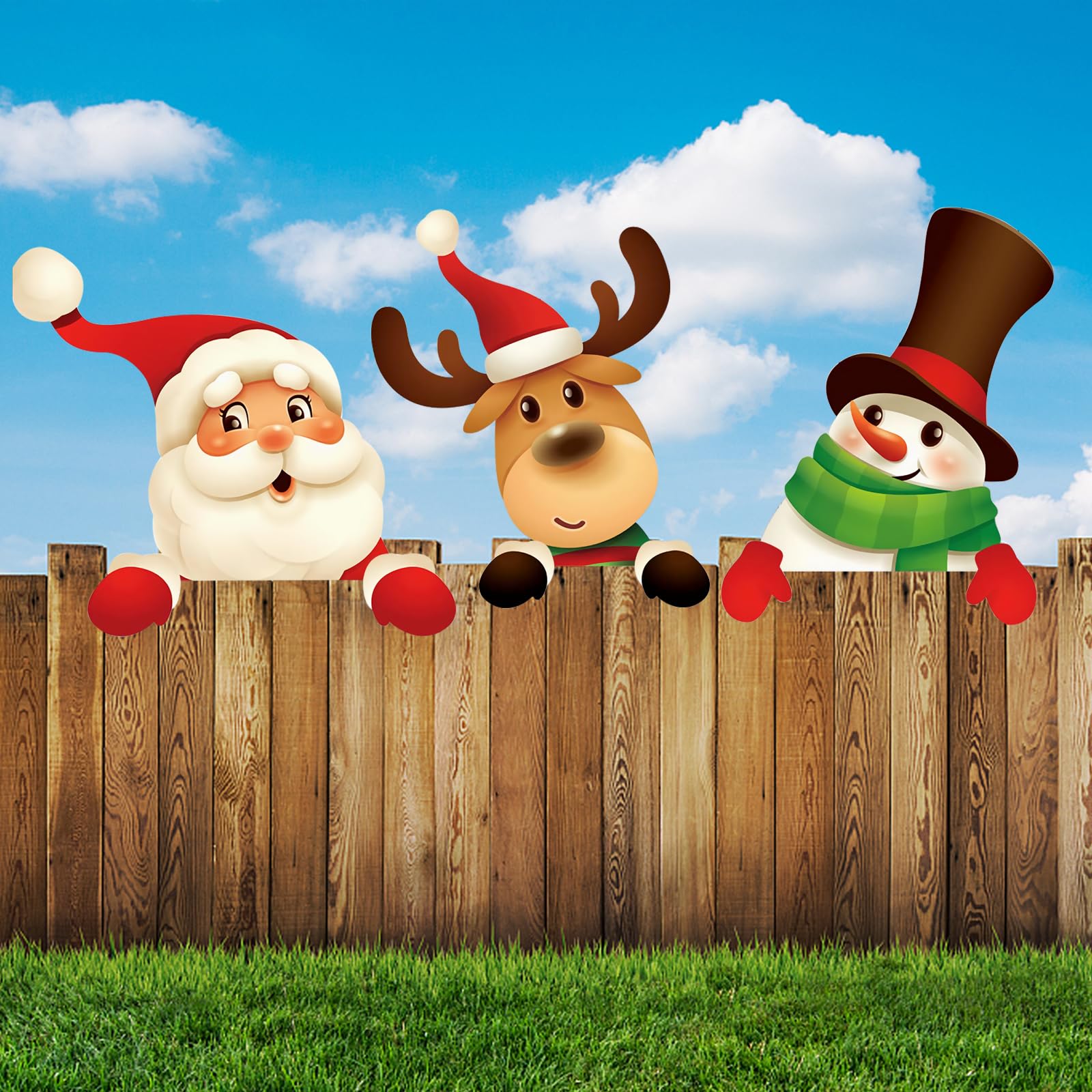 3Pcs Christmas Theme Fence Decorations, The Santa Clause, Reindeer and Snowman Decoration for Outdoor Christmas Decorations