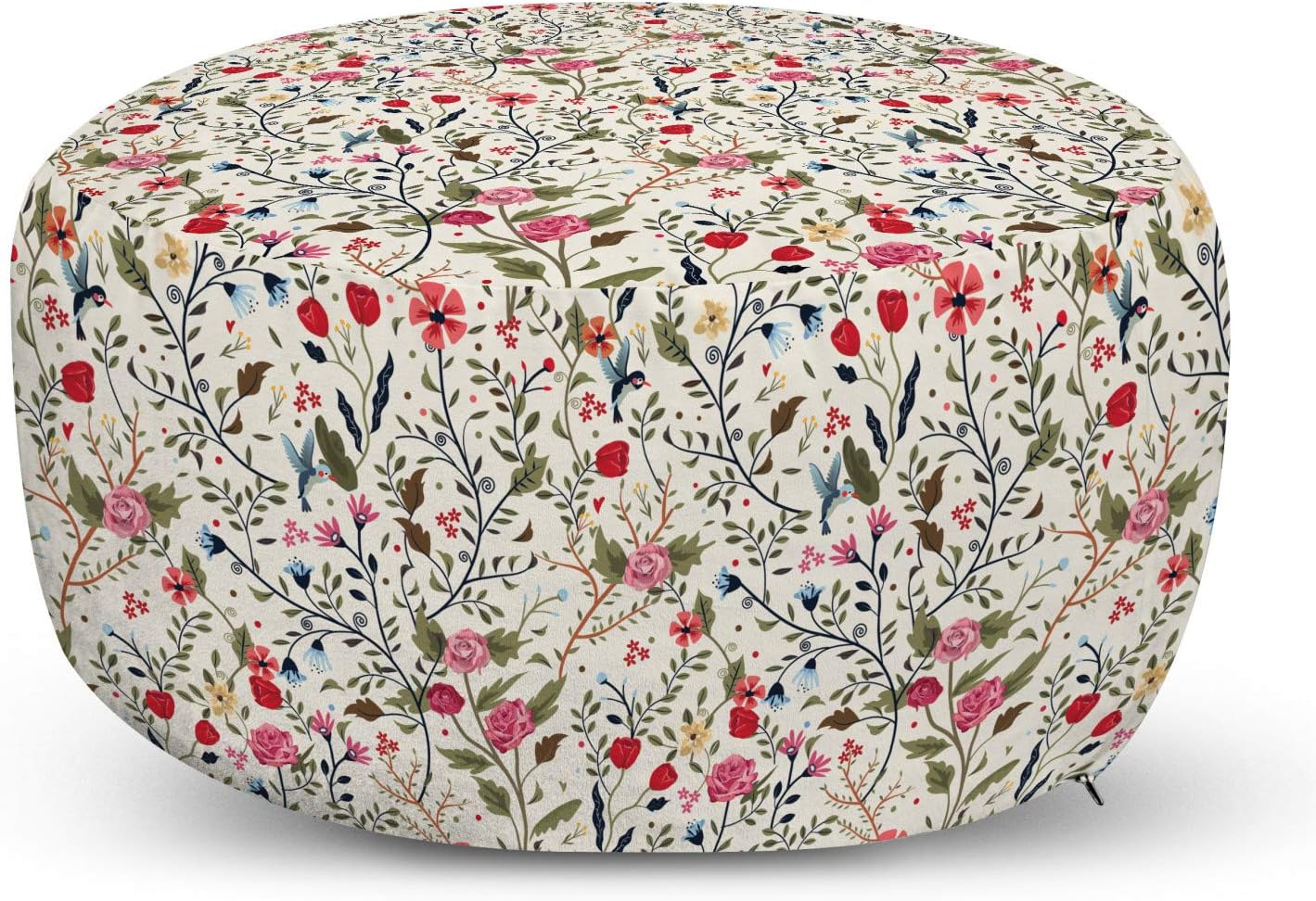 Lunarable Floral Pouf Cover with Zipper, Colorful Oriental