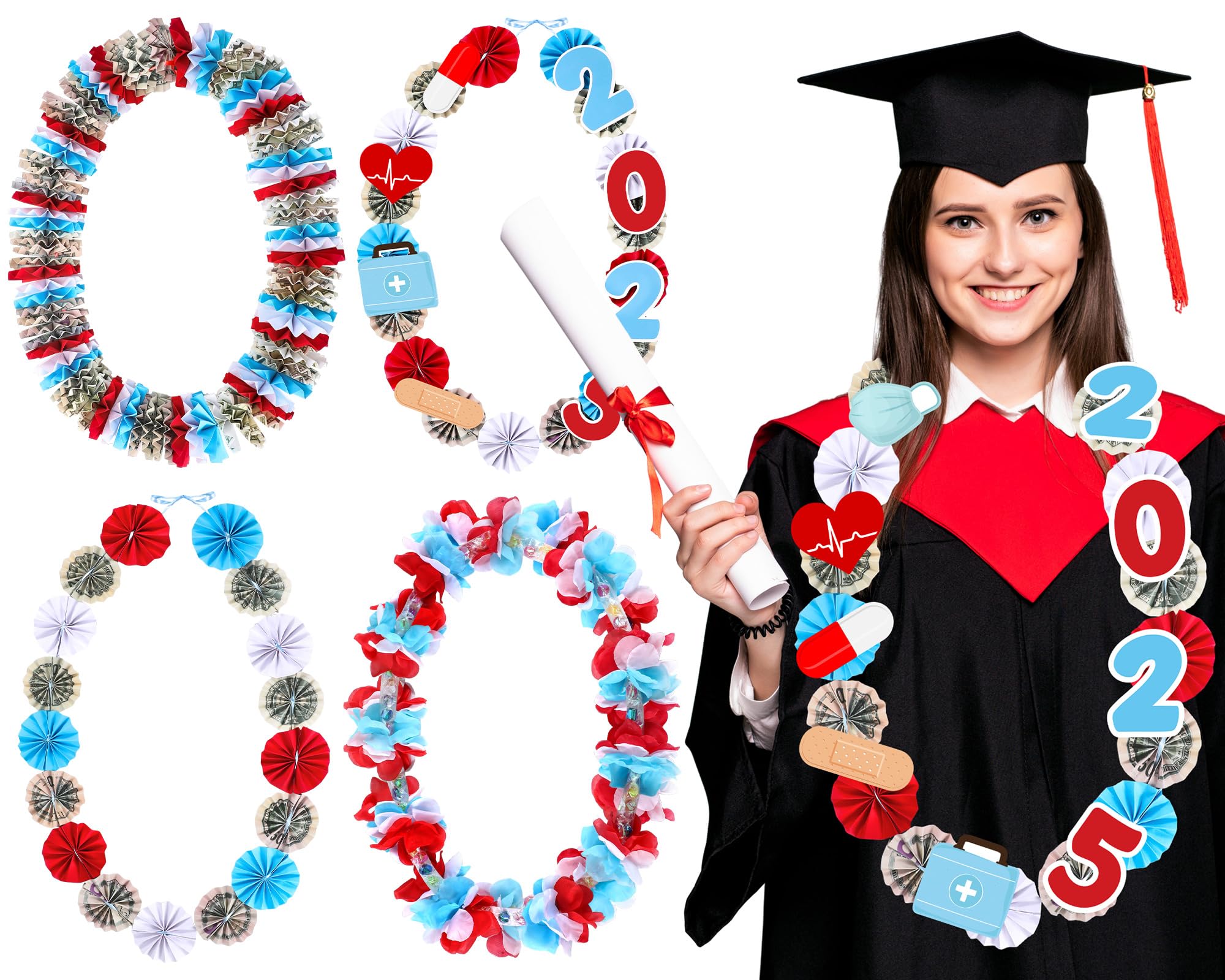 Photo 1 of MISSING INSTRUCTIONS ------------------------------Soulchen 8 Set 2025 Graduation Money Lei Candy Kit Graduation Ribbon Money Lei DIY Nurse Grad Necklace Making Appreciation Gifts for Nurse Grad Party Supplies