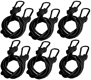 Bungee Cord with Carabiners Super Long 60" | 6 Pack UV Treated with Superior Latex Core which Lasts Longer than Flat Bungees | Strong Wide Mouth Hook Locks onto Anchor Points with Ease (Black)