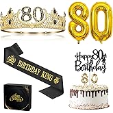80th Birthday Gifts for Men, 80th Birthday Decorations for Men, Party Decor Supplies Including King Crown & Sash & Balloons & Cake Topper & Candles