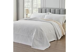 SUCHBED California King Bedspread Set Oversized King Bedspreads 128x120 inches Cal King Quilt Bedding Set Extra Wide King Quilt Paisley Quilt White Coverlet Sets with Shams