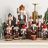 Syhood 9 Pcs Christmas Wooden Nutcracker Ornaments Nutcracker Christmas Decor Christmas Nutcrackers Decorations Collectible Nutcracker Figures Wooden Nutcracker Soldier for Table Desktop Fireplace