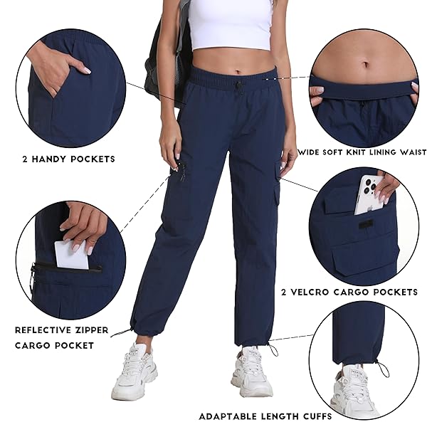 BEPOPOTAN QUICK DRY CARGO PANTS FOR WOMEN LIGHTWEIGHT JOGGERS FOR ATHLETIC WORKOUT CASUAL OUTDOOR CAMPING HIKING WITH POCKETS(NAVY BLUE M)