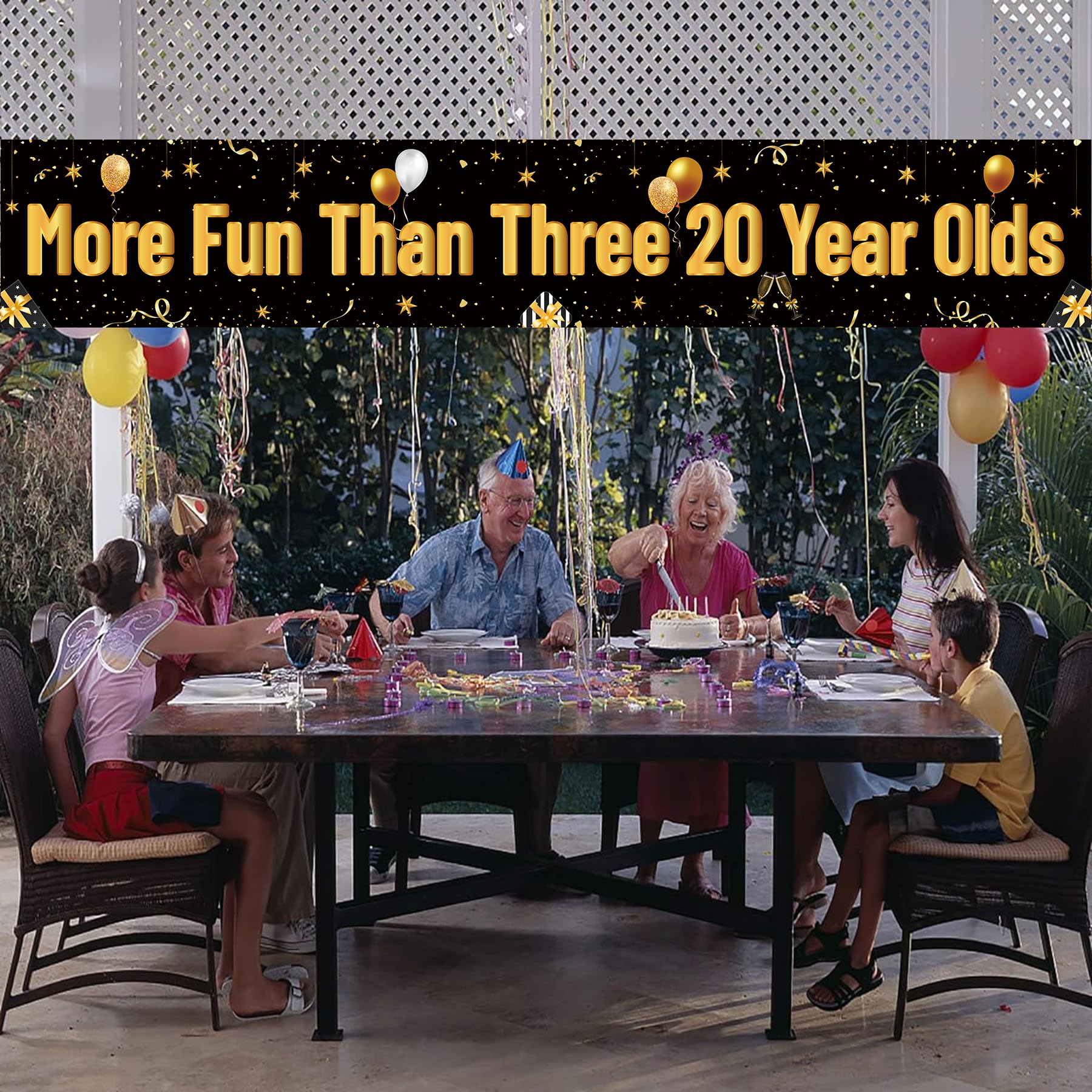 More Fun Than Three 20 Year Olds Banner for 60th Birthday Decorations - Happy 60th Birthday Party Banner - 60th Birthday Party Decorations and Supplies