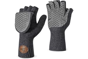 KastKing Bully Wooly Convertible Mittens – Premium Wool Fingerless Fishing Gloves with Magnetic Flip-Top, Fleece Lining, Non-Slip Grip, Extra-Long Cuff, 4-Way Stretch, Cold Weather Winter Gear