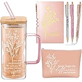 Abbylike 6 Pcs Employee Appreciation Gift Set for Women Team Coworker Staff Office Thank You Gift May You Be Proud 14oz Glass Tumbler with Handle Makeup Bag Journal Ballpoint for Boss Teacher(Pink)