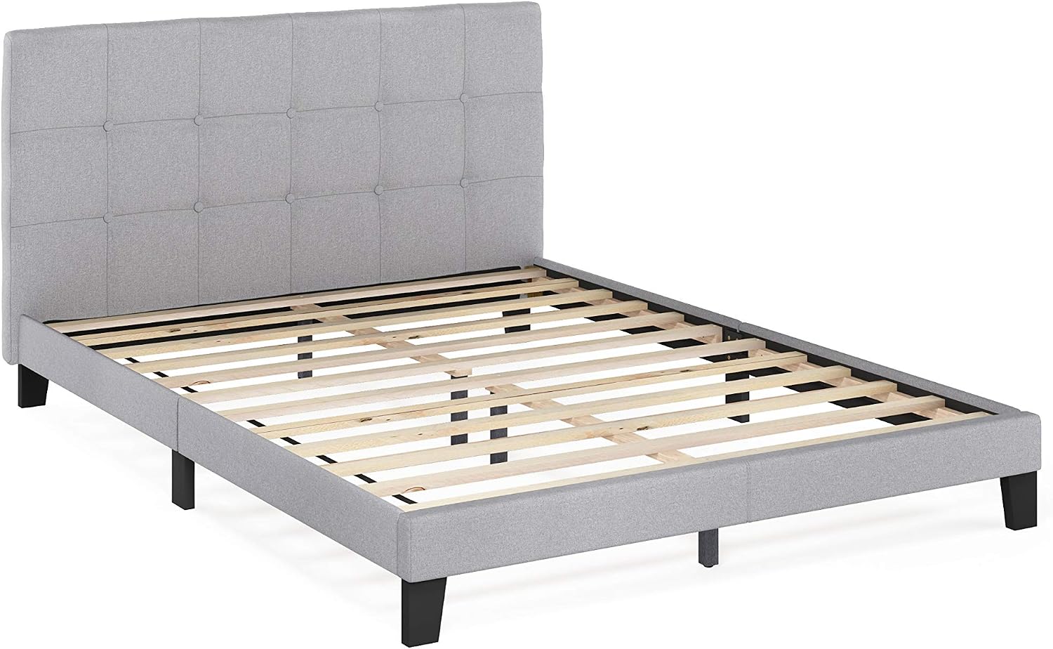 Furinno LAVAL Bed Frame, UK King Size Bedframe with Button Tufted Headboard, Upholstered Bed with Legs - Image 4