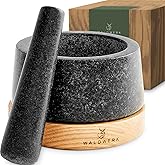 WALDWERK Mortar and Pestle - Mortar and Pestle Set with Anti-Scratch Oak Wood Base - Mortar with Extra Large Pestle Made of N