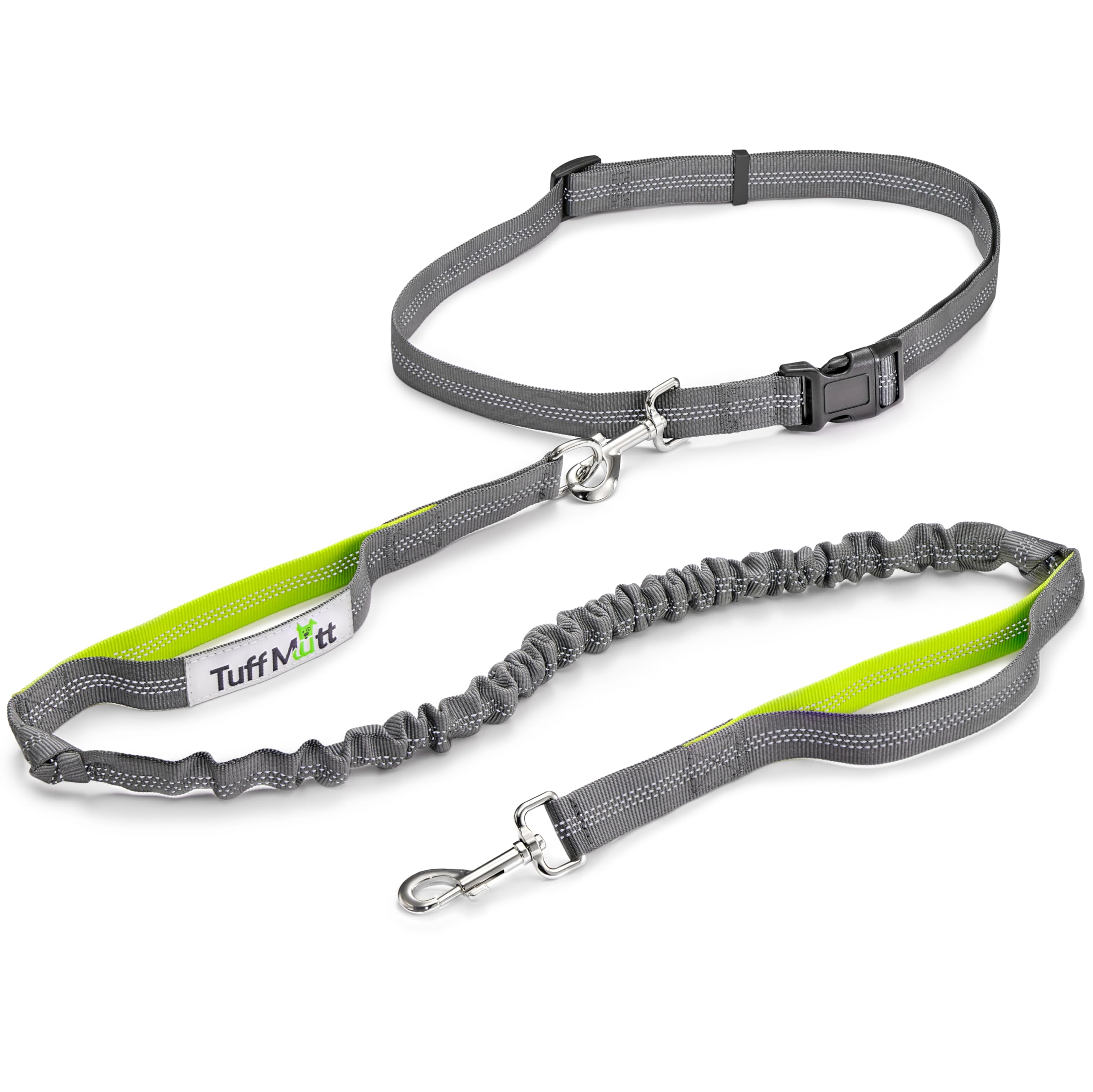Tuff Mutt Hands Free Dog Leash for Running, Walking, Hiking, Durable Dual-Handle Bungee Leash, Reflective Stitching, 4-Foot Long, Adjustable Waist Belt (Fits up to 42" waist) — image 1
