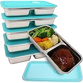 Marsrut 6pcs Snack Containers, 304 Stainless Steel Metal with Leakproof Lids, 30oz, 2 Divided Compartments, Portable Bento Boxes for Lunch Meal Prep Food Storage, Grab & Go, Dishwasher Safe