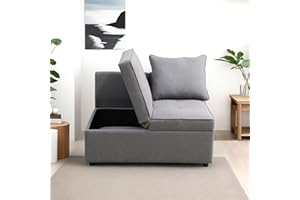 UOCFYK Convertible Ottoman Sofa with Storage, Modern Sackcloth Futon Couch with 2 Pillows Adjustable Backrest, Recliner Folding Loveseat for Living Room, Apartment Dorm, Office,Grey