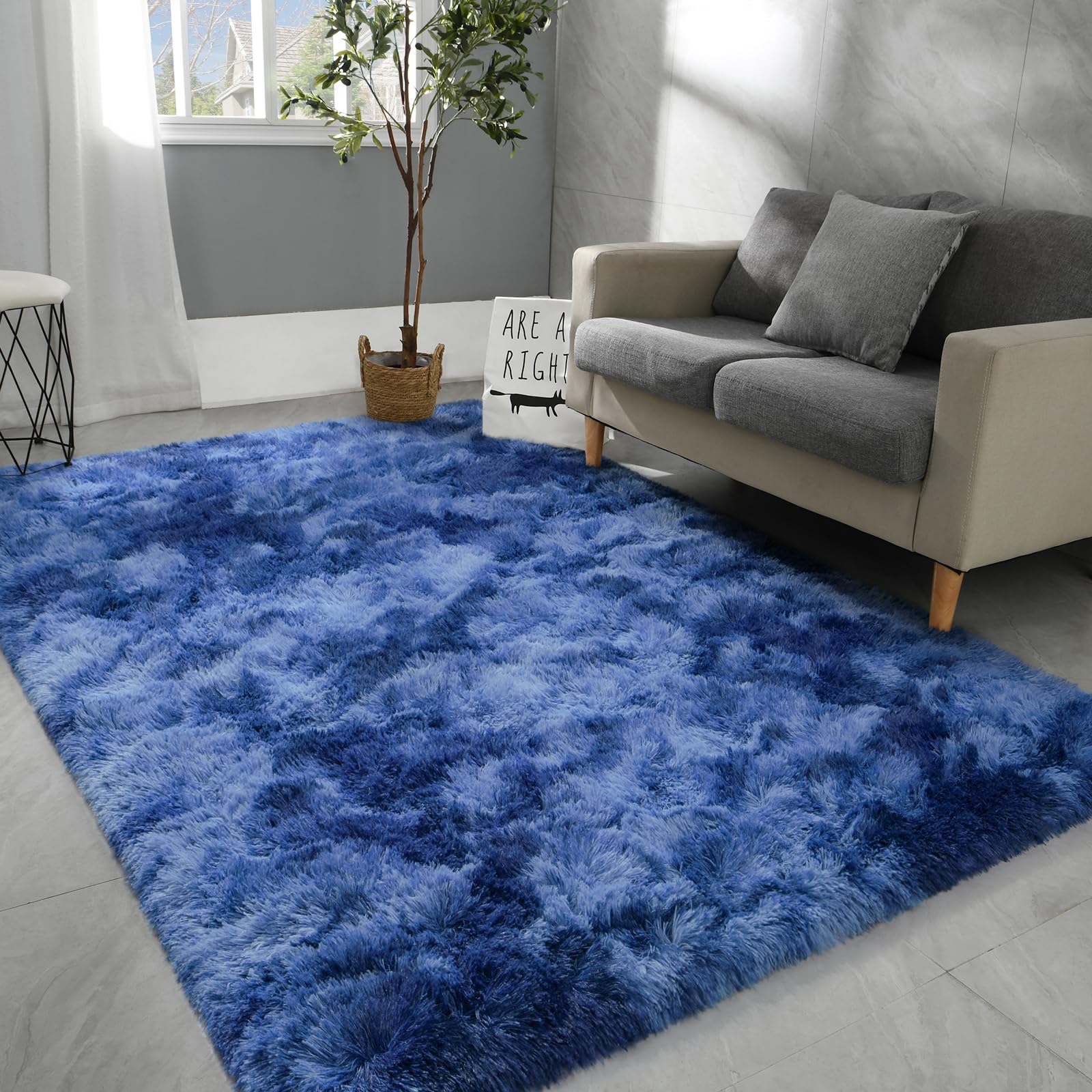 Photo 1 of ** SIMILAR** Hutha 5x8 Large Area Rugs for Living Room, Super Soft Fluffy Modern Bedroom Rug, Tie-Dyed Navy Blue Indoor Shag Fuzzy Carpets for Girls Kids Nursery Room Home Decor