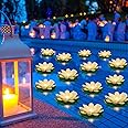 Liliful 36 Pcs Floating Lights Lotus Lifelike Artificial Floating Flowers for Pool with LED Lights Battery Operated Lily Pads Water Lanterns(5.91 Inch,White)