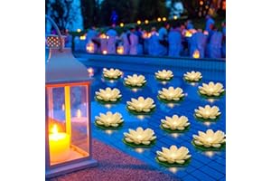 Liliful 36 Pcs Diwali Lotus Decoration Floating Lights Lotus Artificial Floating Flowers for Pool with LED Lights Battery Operated for Indian Puja Ganesh chaturthi Diwali(5.91 Inch,White)