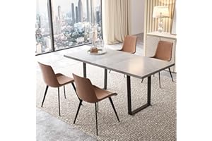 ZckyCine Modern Mid-Century Dining Table Set for 4-6 People Kitchen Dining Room Table Set Extendable Wood Dining Table and 4 Upholstered Chairs, Home Kitchen Furniture
