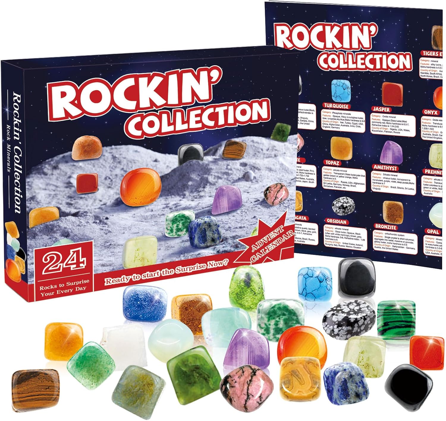Advent Calendars - Lionoble Advent Calendar 2023, 24 Days Christmas Countdown Calendar Box for Kids Adult, Crystals Minerals Rocks Learning Collection Kit with Identification Sheet, Science Xmas Gift for Boys Girls