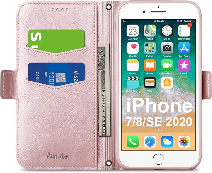 Aunote Iphone Case Wallet Iphone Cases With Card Holder Ultra Slim Flip Folio Pu Leather Iphone Phone Case Full Protective Cover Apple 7 8 Se2 Ip7 004 Buy Online At Best Price In Uae