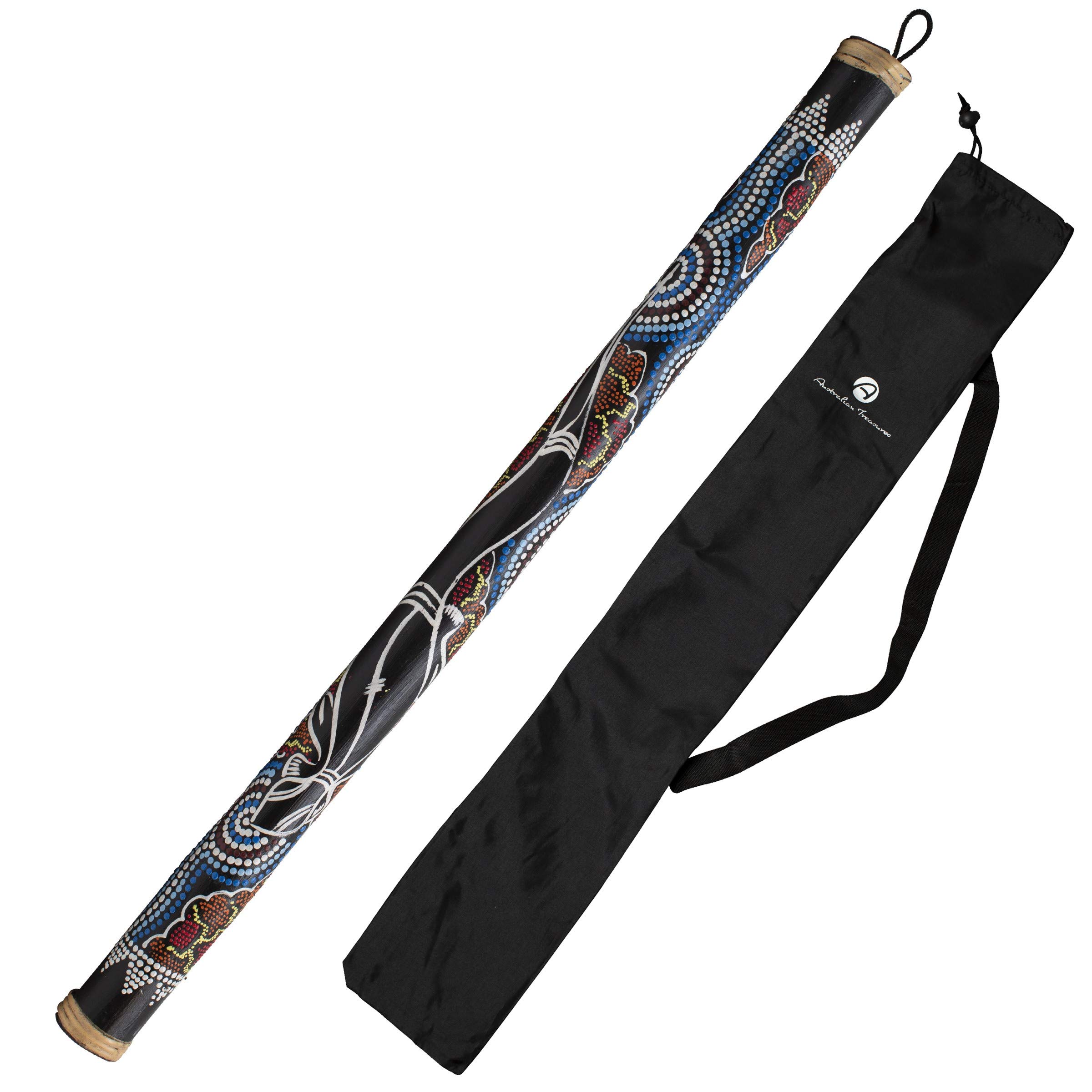 Australian Treasures Rainmaker Instrument 80 cm Relief Painted Bamboo Wood - Rain Rattle Sound Healing - Wooden Percussion Rain Stick with Nylon Bag for Children & Adults