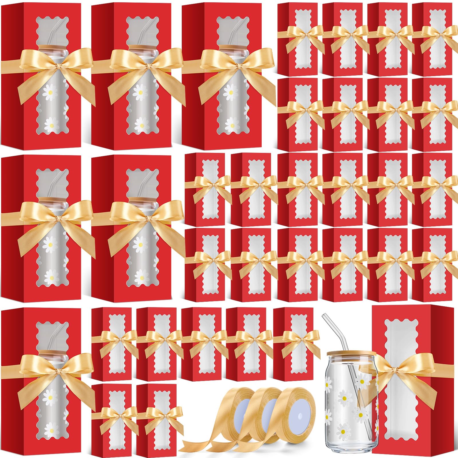 Photo 1 of Windyun 100 Pcs Tumbler Gift Boxes for Sublimation Glass Exhibition Boxes Transparent for 12oz 16oz 20oz Shipping Cup Exhibition Packaging for Jars Mug Can Party Supplies (Red)