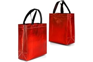 Nush Nush Red Gift Bags Medium Size – Set of 12 Shiny Red Reusable Gift Bags With Handles - Gift Bags Bulk, Goodie Bags, Christmas Gift Bags, Party Favor Bags, Goody Bags, Birthday Bags– 8Wx4Dx10H