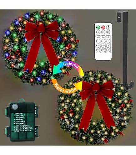 24 Inch Pre-Lit Christmas Wreath With Lights - Battery Operated, With Ball Ornaments, For Front Door, Fireplace (Gold & Silver)