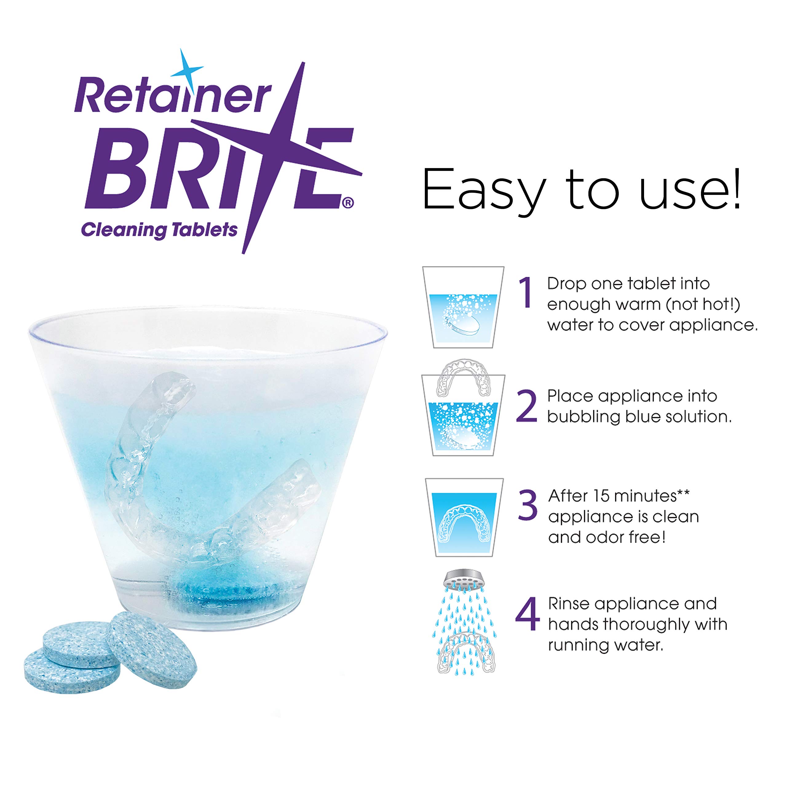 Retainer Brite Tablets for Cleaner Retainers and Dental Appliances 96