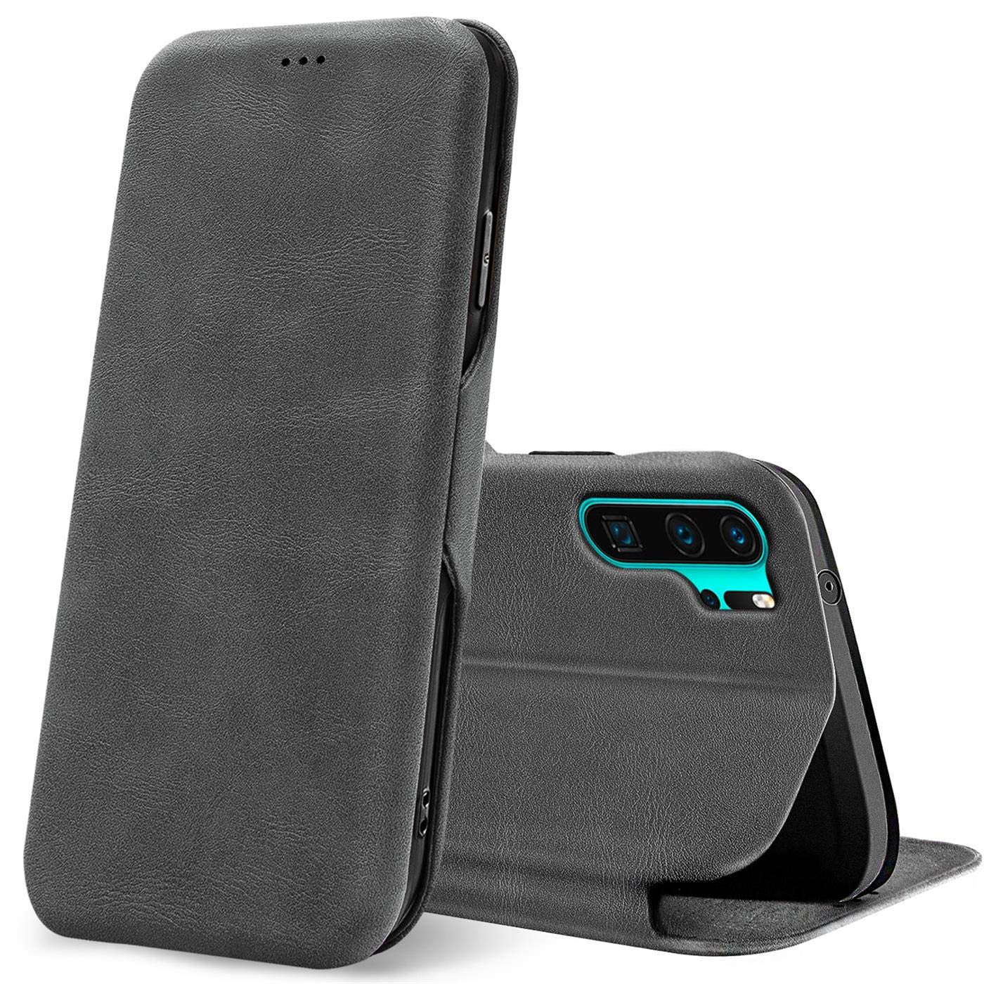 Verco Book Style for Huawei P30 Pro Case, Premium Magnetic Flip Cover for Huawei P30 Pro Wallet Case with Card Slot, Grey