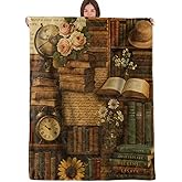 Vintage Book Lover Throw Blanket Gifts for Boys Girls Kids Adults, Rustic Library Flannel Blankets for Travel Sofa Living Room Decor 50"X60"